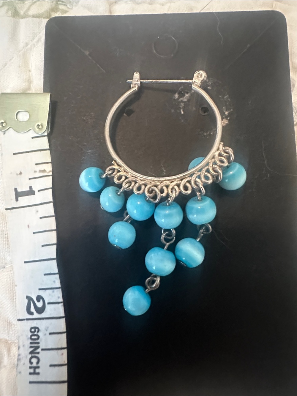 Turquoise Bead Hoop Dangle Earring - Blue